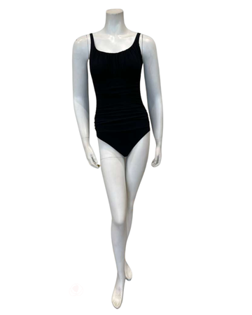Profile by Gottex Black Scoop Neck Shirred Peasant Full Coverage Shaping Bathing Suit Myselflingerie.com