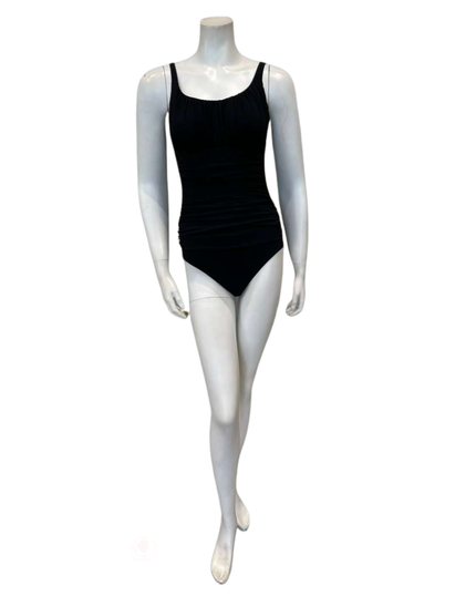 Profile by Gottex Black Scoop Neck Shirred Peasant Full Coverage Shaping Bathing Suit Myselflingerie.com