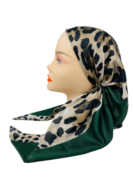 It's Younique OB-LEO-BR Brown Leopard Green Print Border Pre-Tied Open Back Bandanna with Velvet Grip Myselflingerie.com