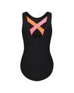 Flamingo Black/Orange/Coral Black Teen Criss Cross One Piece Bathing Suit