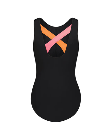 Flamingo Black/Orange/Coral Black Teen Criss Cross One Piece Bathing Suit