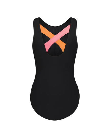 Flamingo Black/Orange/Coral Black Teen Criss Cross One Piece Bathing Suit