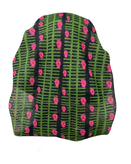 It's Younique Small Pink Flowers on Green Pre-tied Open Back Bandanna with Velvet Grip Myselflingerie.com