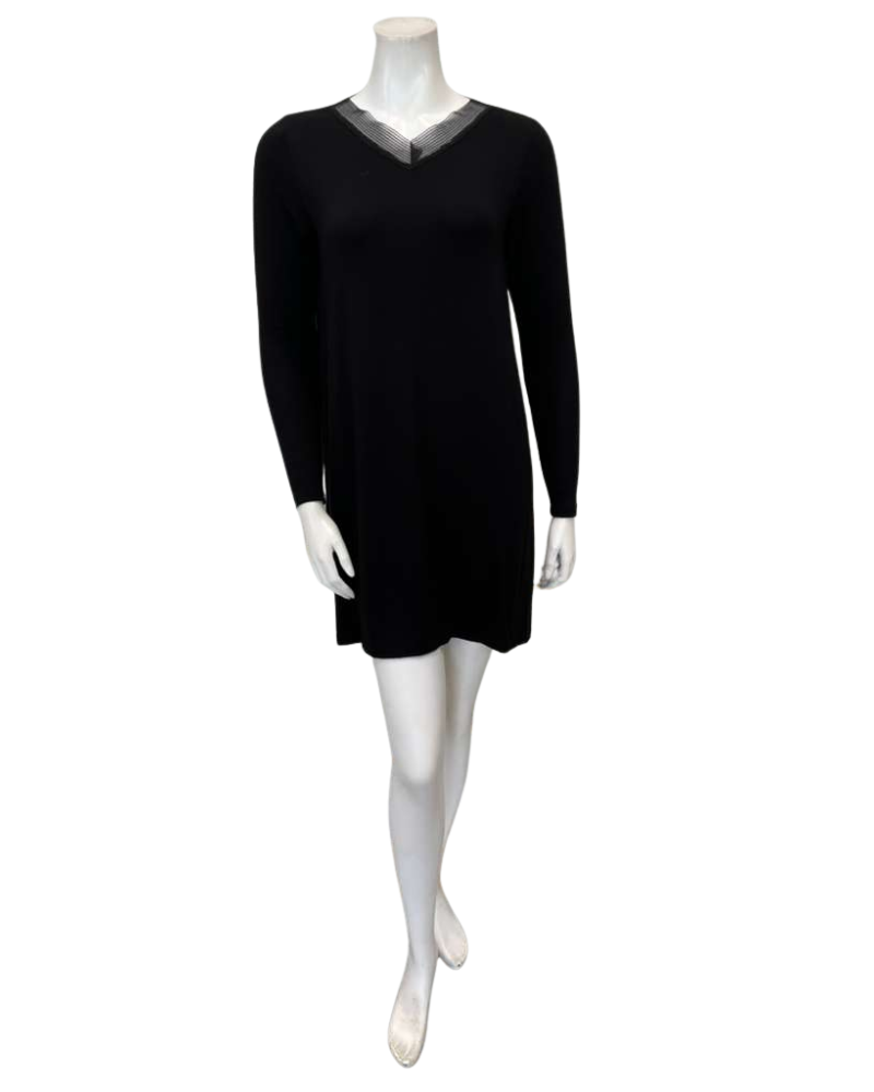 Jackie O'Loungewear Black V Neck Lace Long Sleeves Modal Nightshirt Myselflingerie.com