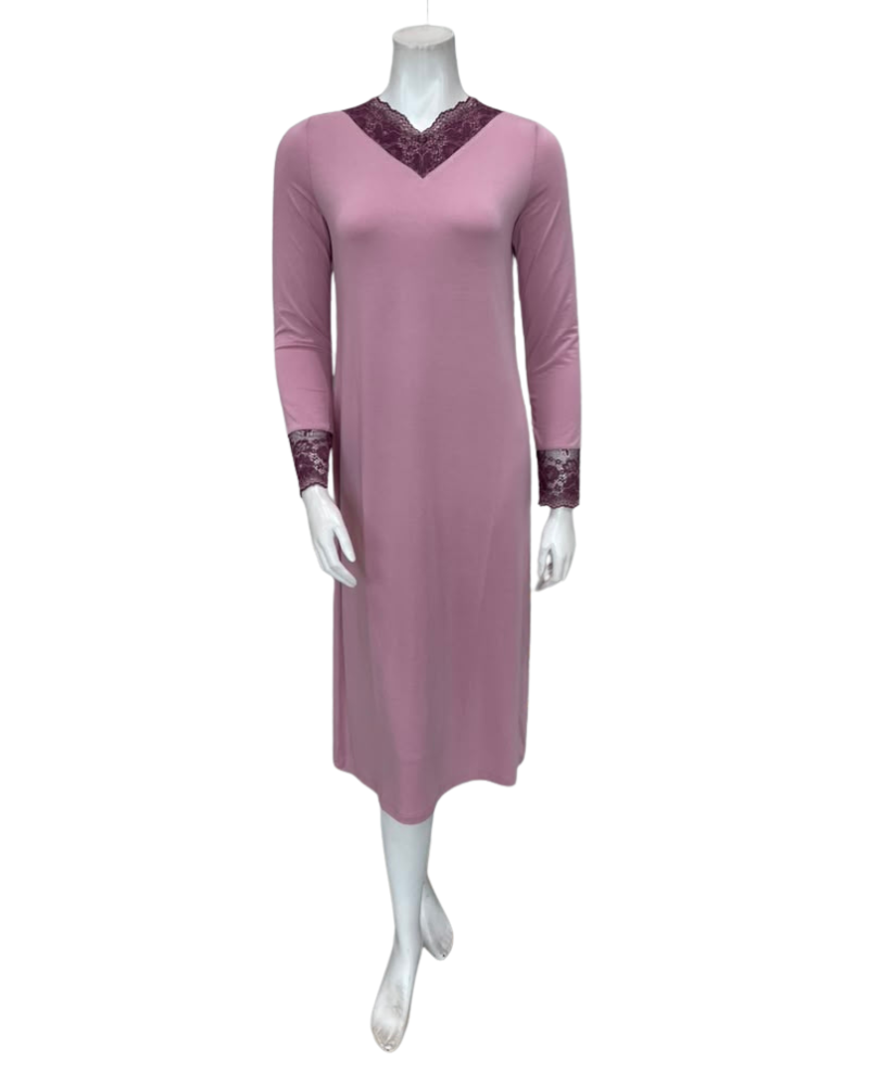 Oh! Zuza Lilac Swirl Design Modest V Neck Modal Nightshirt