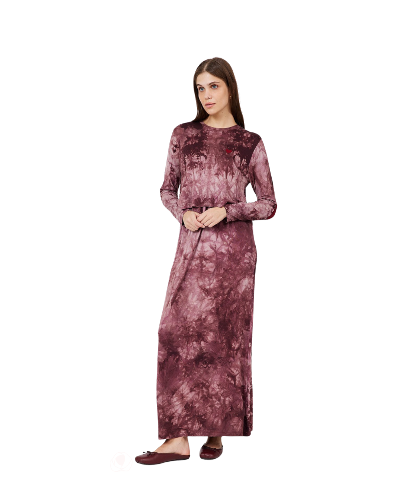 ORD Burgundy Hand-Crafted Patches Modal Nursing Nightgown Myselflingerie.com