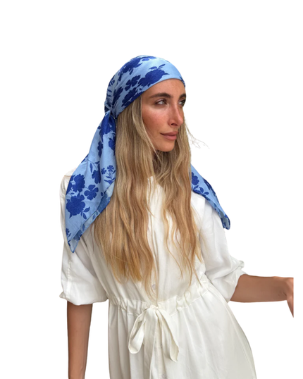 Scarf Bar Azure Bloom Square Scarf with Invisible Grip Myselflingerie.com