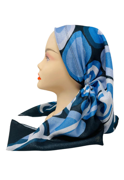 It's Younique OB-KER-BL Blue Kerchief Shimmer Designer Inspired Pre-Tied Open Back Bandanna with Velvet Grip Myselflingerie.com