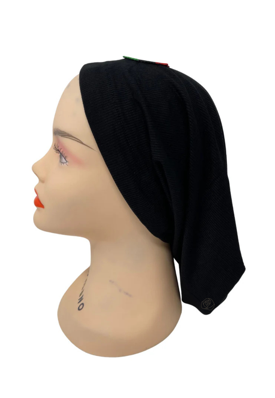 C. Bird CB104 Black Ribbed with Red/Green Logo Bamboo Beanie Snood Myselflingerie.com
