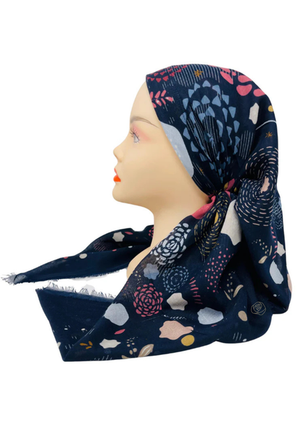 It's Younique OB-ABS-NY Navy Abstract Pre-Tied Open Back Bandanna with Velvet Grip Myselflingerie.com