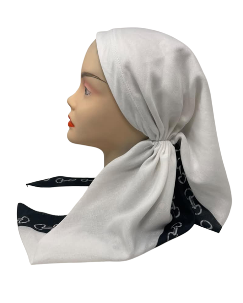 It's Younique OB-WH-CHABLK Black Chains Border White Shimmer Pre-Tied Open Back Bandanna with Velvet Grip