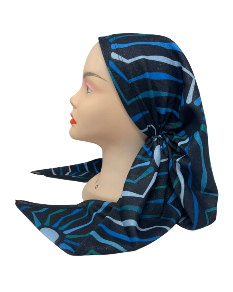 It's Younique Blue/Green Spider Flower Pre-Tied Open Back Bandanna with Velvet Grip