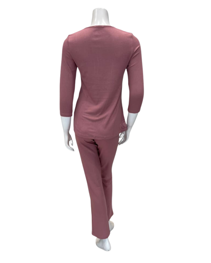 Oh! Zuza Powder Rose Ribbed Lace V Modal Pajamas Set
