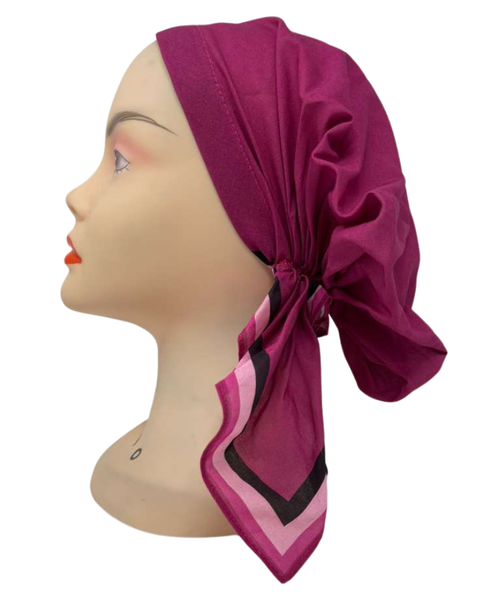 Cherie HB-173BEMU Berry Multi Border Short Tails Pre-Tied Bandanna