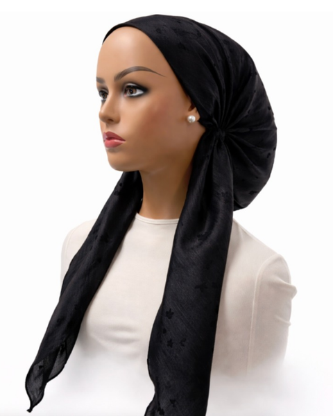 Ahead IT3160 Black Flutterfield Tull Israeli Style Long Tails Pre-Tied Bandanna