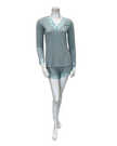 Oh! Zuza Mint Ribbed Lace V Neck Modal Long Sleeve & Shorts Pajamas Set