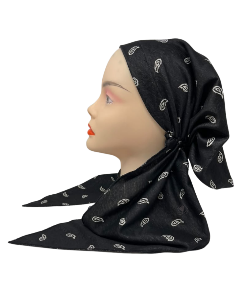 Triple Up Black/Beige Paisley Unlined Pre-Tied Bandanna