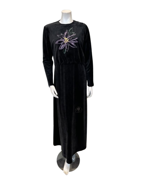 Pen-ky 19906 Lavender Lilly Black Velour Nursing Nightgown