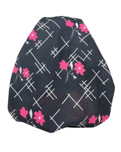 It's Younique Pink/White Flowers Pre-Tied Open Back Bandanna with Velvet Grip