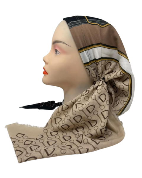 It's Younique OB-DES-TN Tan/White Designer Inspired Pre-Tied Open Back Bandanna with Velvet Grip