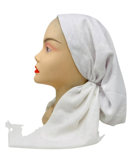 Cherie White/Silver Lined  Adjustable Pre-Tied Open Back Bandanna
