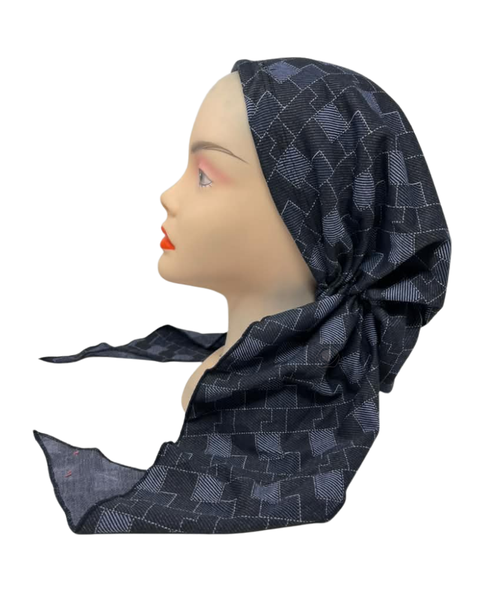 Lizi Headwear T-BX-26320 Denim Mosaic Adjustable Pre-Tied Bandanna with Velvet Grip
