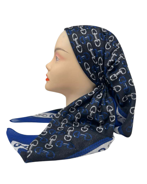 It's Younique OB-SHIM-LINKS-BLK Black/Blue Links Shimmer Pre-Tied Open Back Bandanna with Velvet Grip