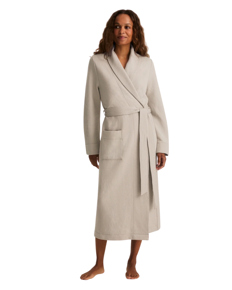 Petite Plume Taupe Jacquard Ophelia Pima Cotton Blend Robe