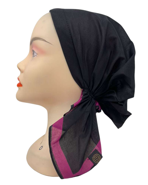 Cherie HB-173BKBRY Black/Berry Border Short Tails Pre-Tied Bandanna