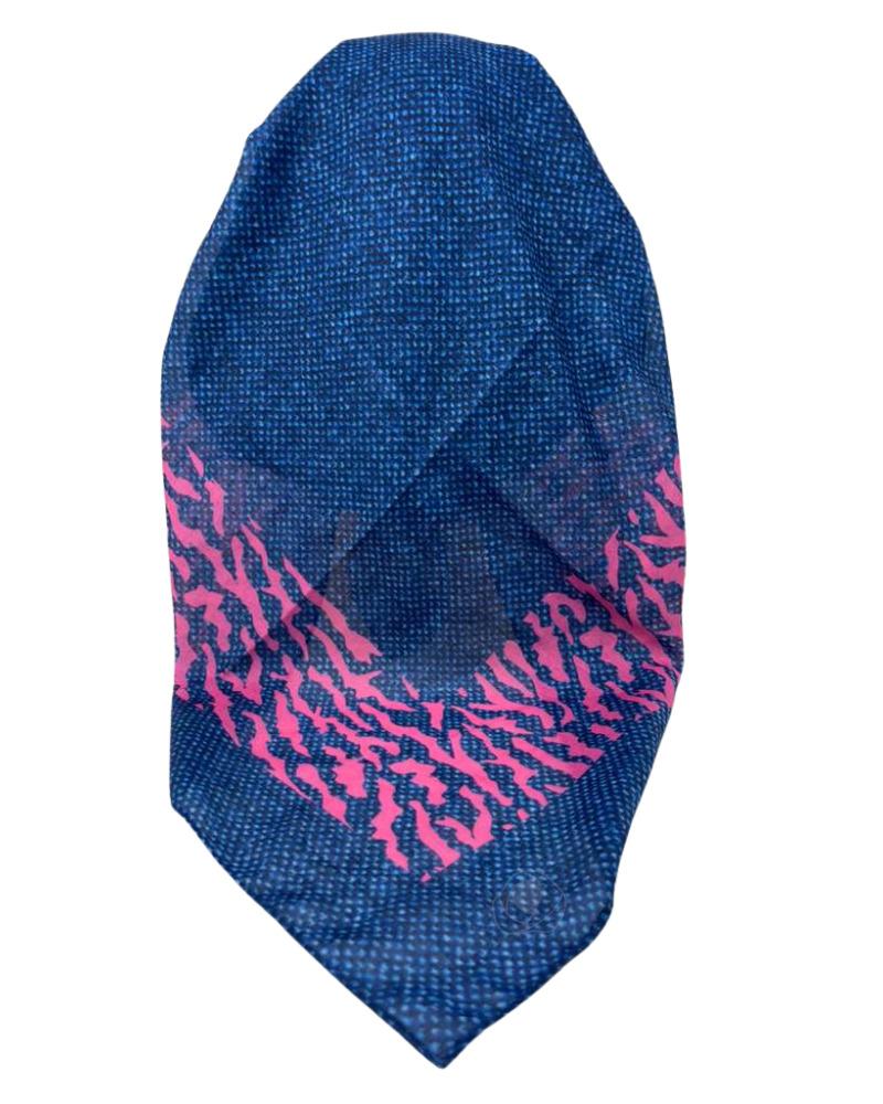 It's Younique Blue Denim Pink Zebra Border Pre-Tied Open Back Bandanna with Velvet Grip