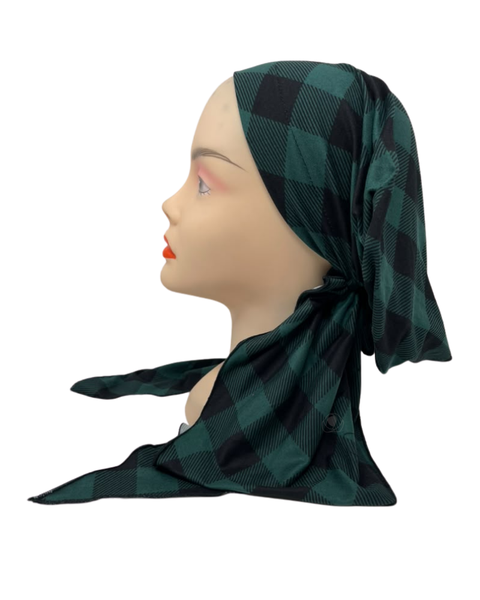 Triple Up Hunter Green/Black Plaid Unlined Pre-Tied Bandanna
