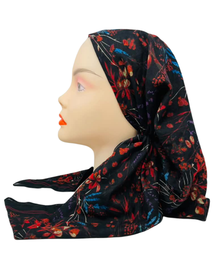 Cherie Burgundy Floral Design Adjustable Pre-Tied Open Back Bandanna