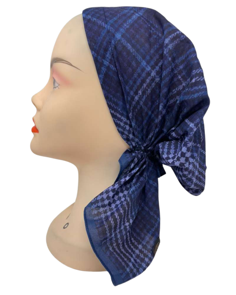 Cherie HB-172NY Navy Plaid Short Tails Pre-Tied Bandanna