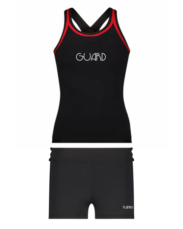 Flamingo Black/Red Trim Guard 2 Piece Teen's Bathing Suit Tank with Shorts at Myselflingerie.com