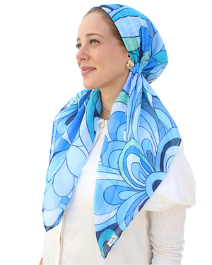 Scarf Bar Inspired Blue Capri Classic Pre-Tied Bandanna with Velvet Grip