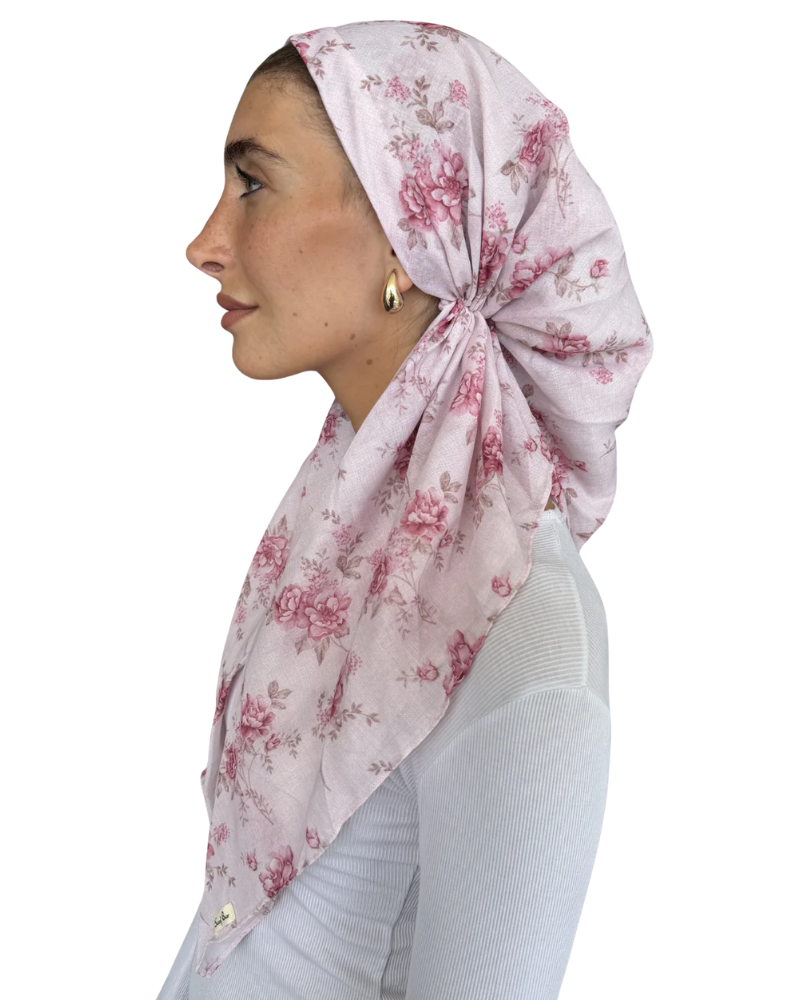 Scarf Bar Rosewood Petals Open Back Adjustable Pre-Tied Bandanna with Velvet Grip