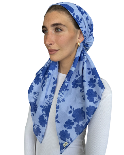 Scarf Bar Azure Bloom Classic Pre-Tied Bandanna with Velvet Grip Myselflingerie.com