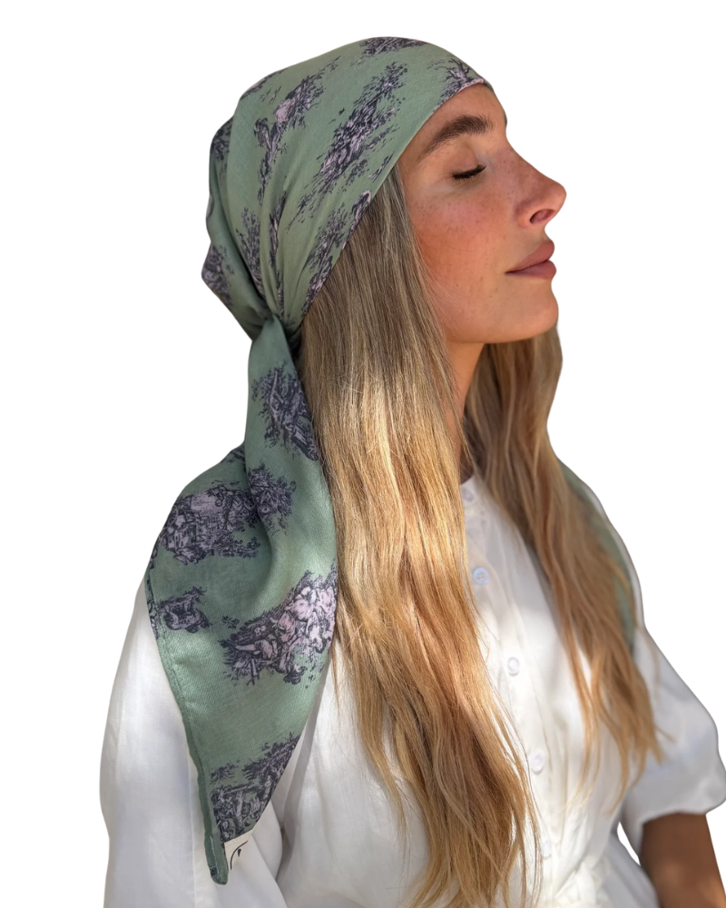 Scarf Bar Olive Chateau Toile Square Scarf with Invisible Grip
