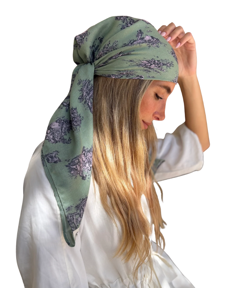Scarf Bar Olive Chateau Toile Square Scarf with Invisible Grip