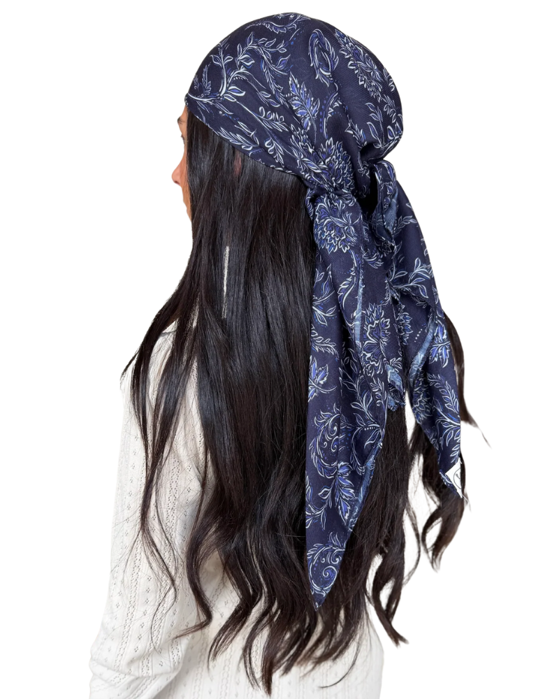Scarf Bar Navy Motif Square Scarf with Invisible Grip