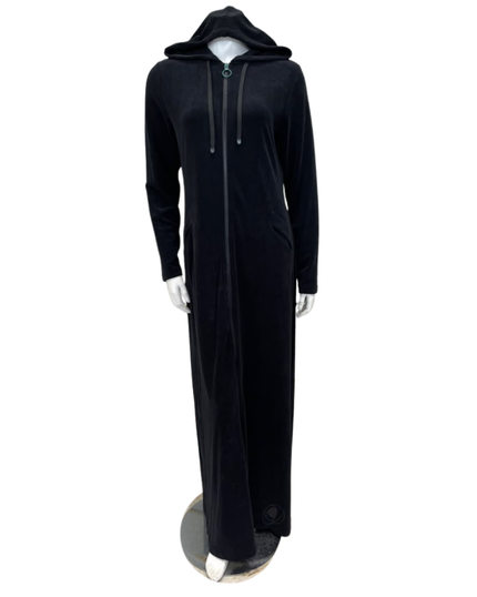 Seashells Solid Black Zippered Terry Robe with Hood and Pockets  Myselflingerie.com