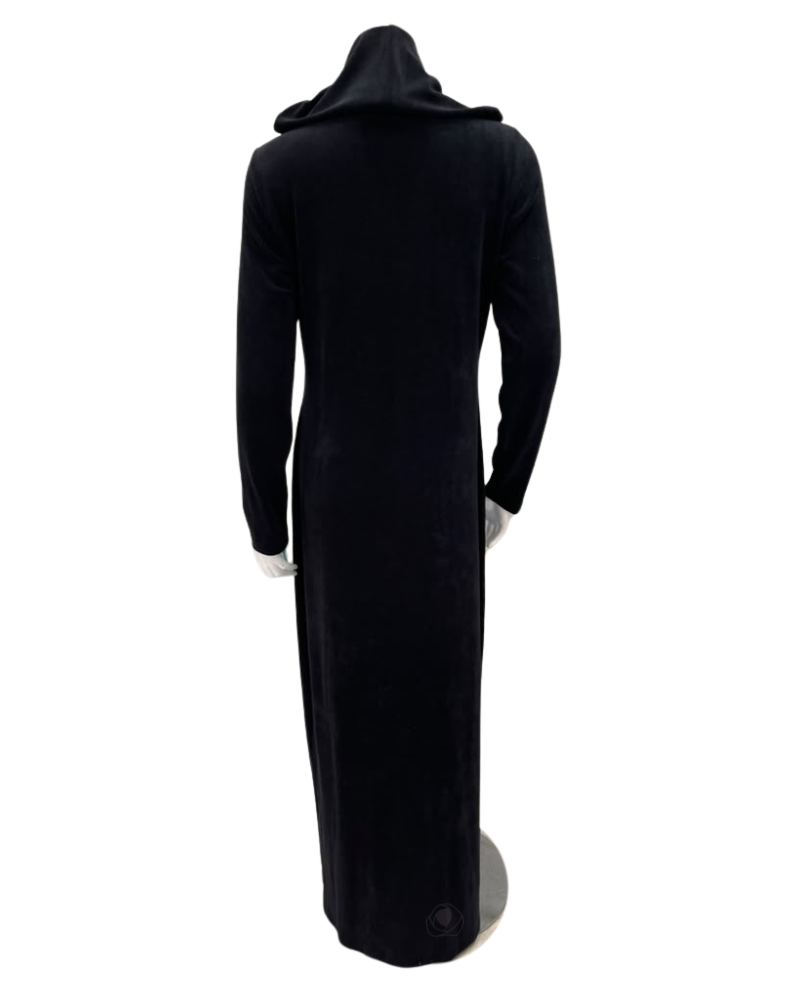 Seashells Solid Black Zippered Terry Robe with Hood and Pockets