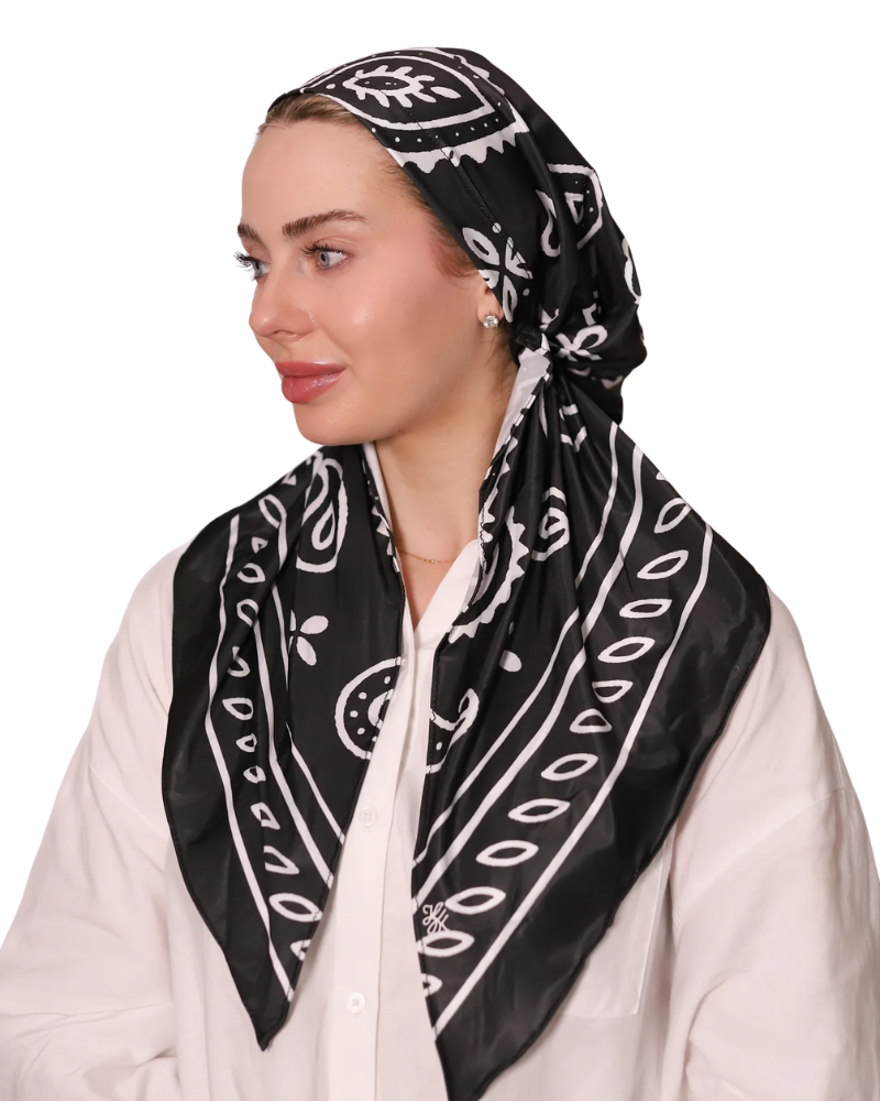 Black Classic Bandanna Style Adjustable Pre-Tied Swim Bandanna