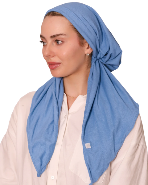Washed Denim Terry Adjustable Pre-Tied Bandanna