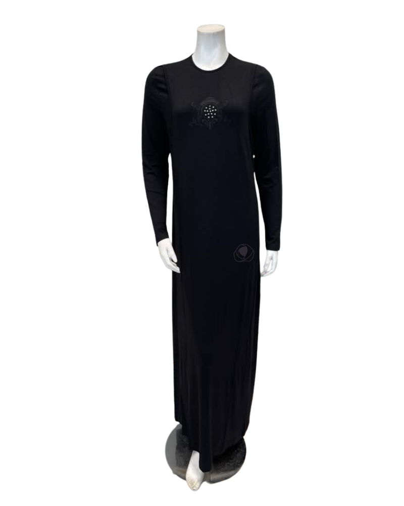 Angelice Black Royal Embroidery Modal Coverall Nursing Nightgown