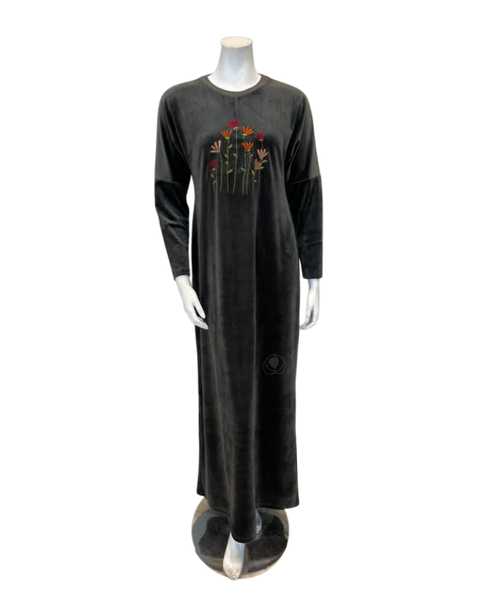 Pen-ky 19939 Olive Embroidered Flowers Velour Pull On Nightgown