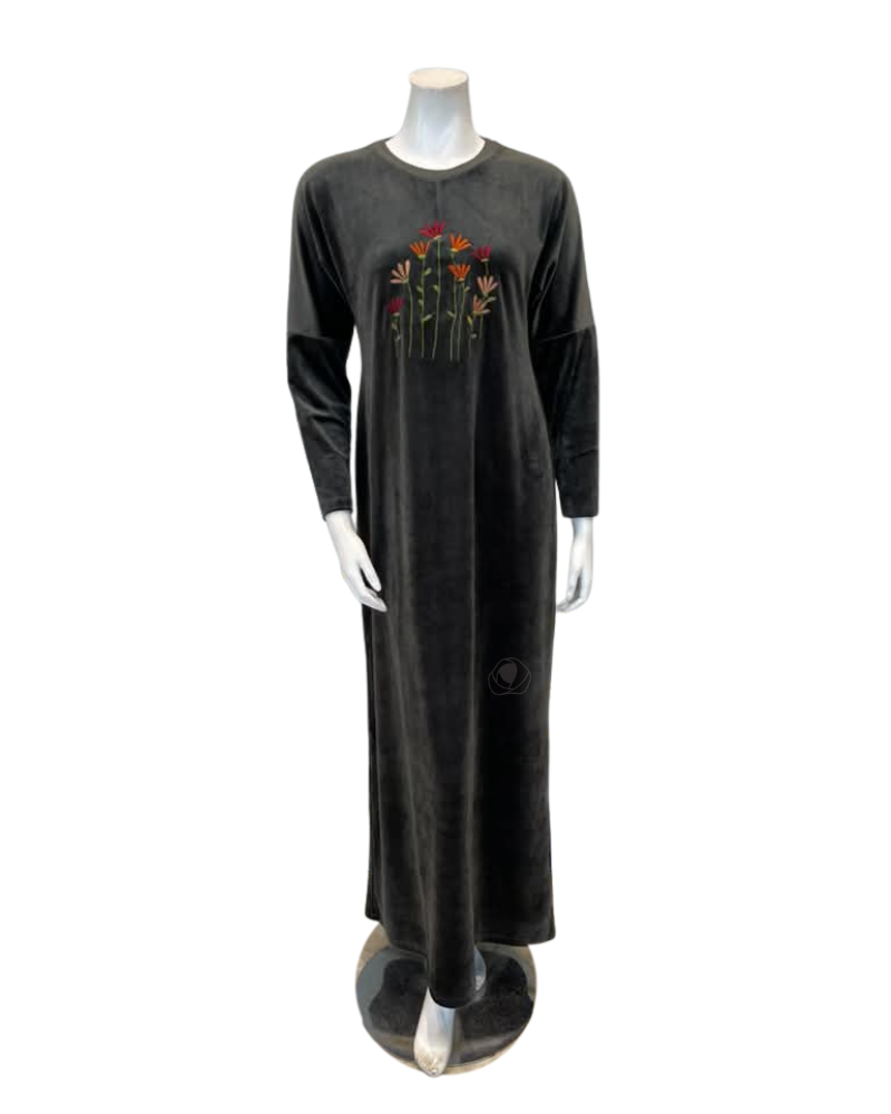 Pen-ky Olive Embroidered Flowers Velour Pull On Nightgown