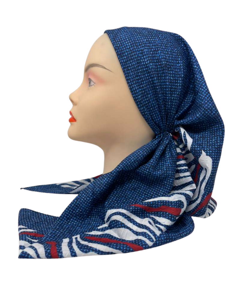 It's Younique Denim and White Zebra Print Pre-Tied Open Back Bandanna with Velvet Grip