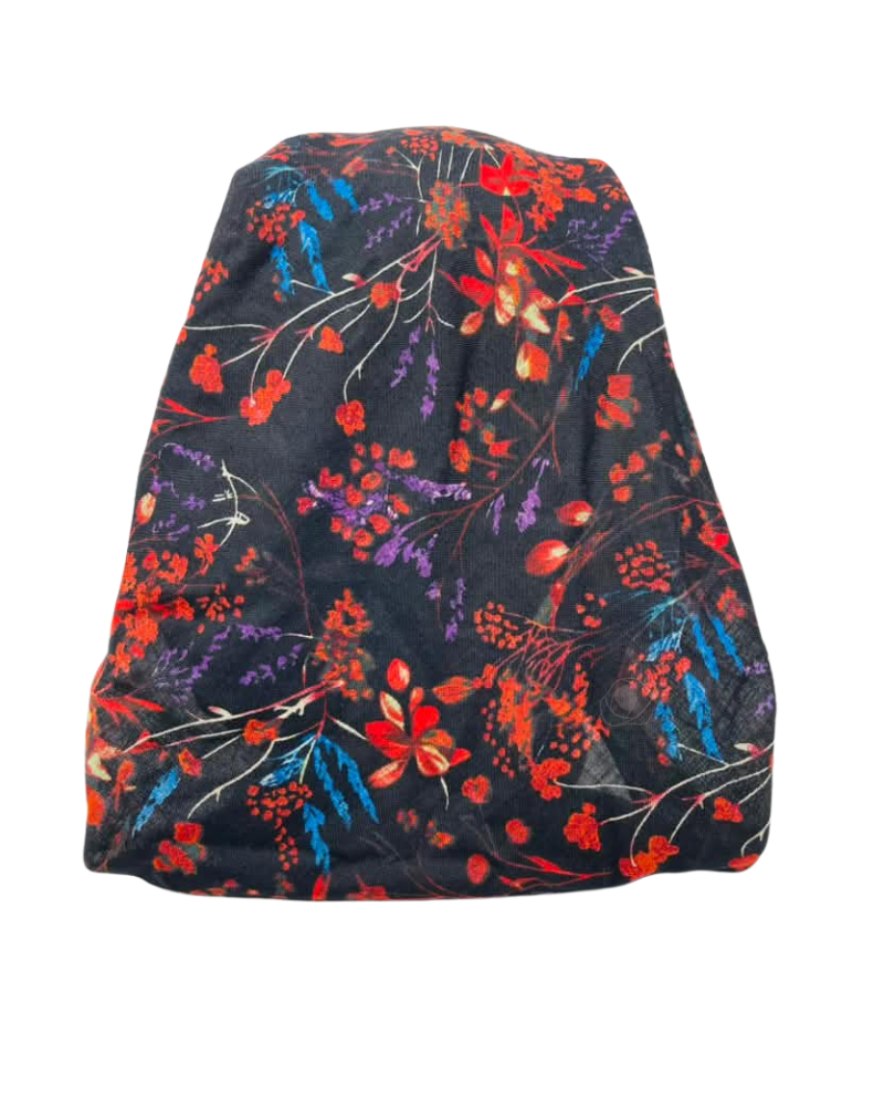 Cherie Burgundy Floral Design Adjustable Pre-Tied Open Back Bandanna