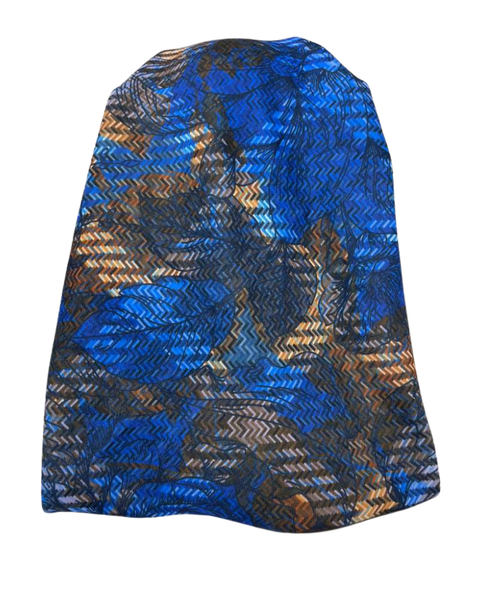 It's Younique Blue/Brown Leaves Pre-Tied Open Back Bandanna with Velvet Grip